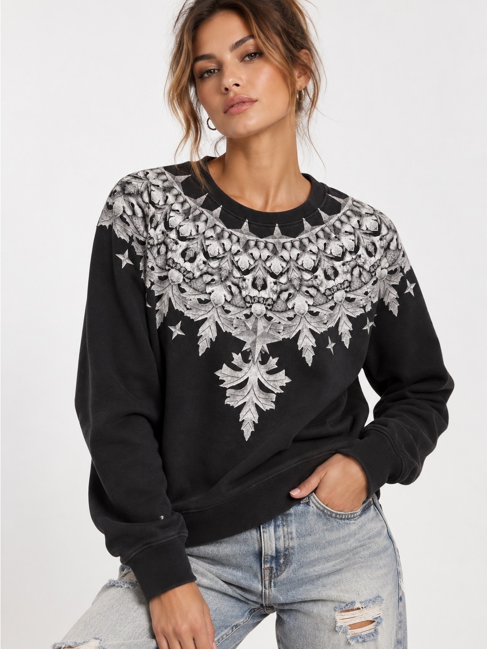 NWT Ksubi Cult Crest Skull Sweatshirt XS Black Unisex As Seen On Lorde